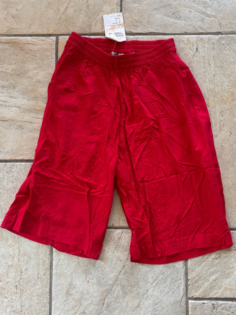 Lightweight Red Bermuda Shorts with Elastic Waist